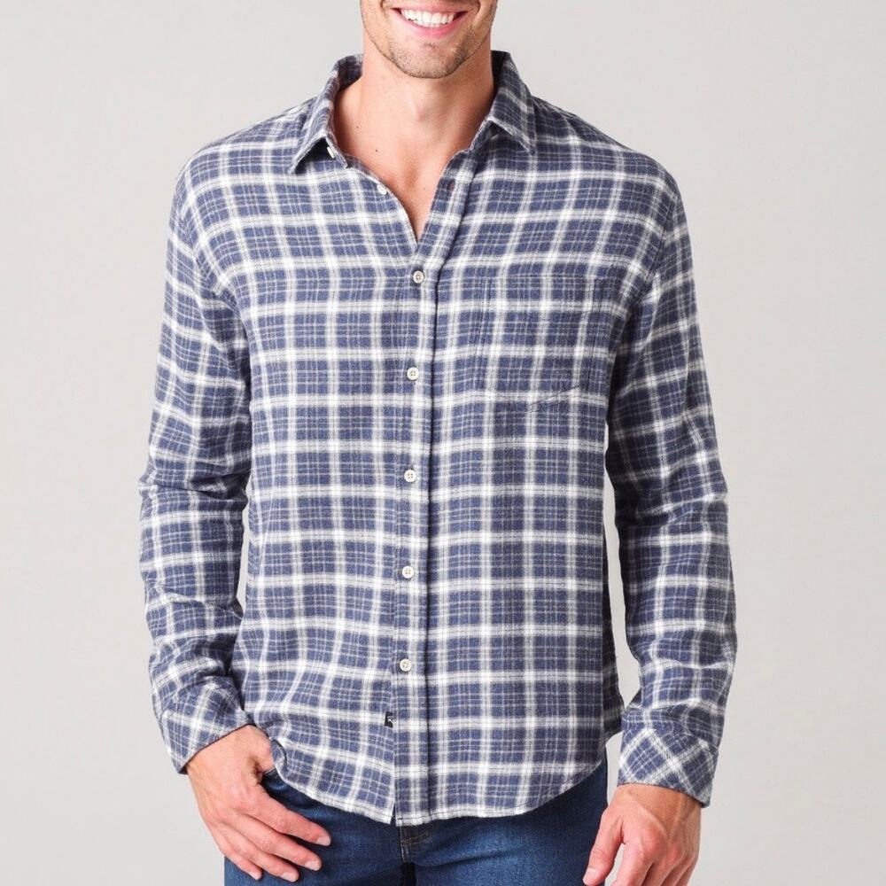 Rails Mens Brushed Lennox Plaid Long Sleeve Button Down Shirt Blue White Large